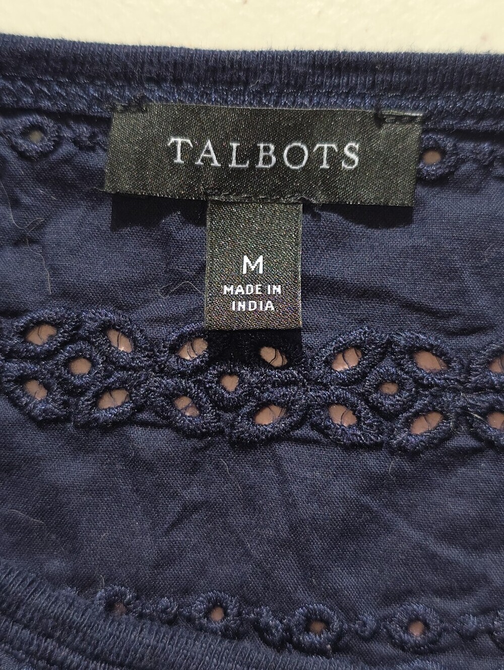 Talbots Navy Eyelet Trim Knit Cottagecore Dress M - Picture 7 of 10
